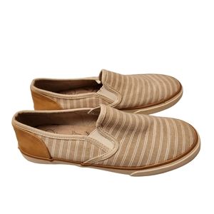 Margaritaville Canvas Tan Striped Slip On Sneakers Size 7.5
